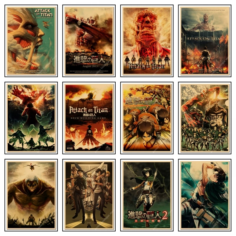 Japanese Anime Attack on Titan posters Home Furnishing decoration Kraft Movie Poster Drawing core Wall stickers