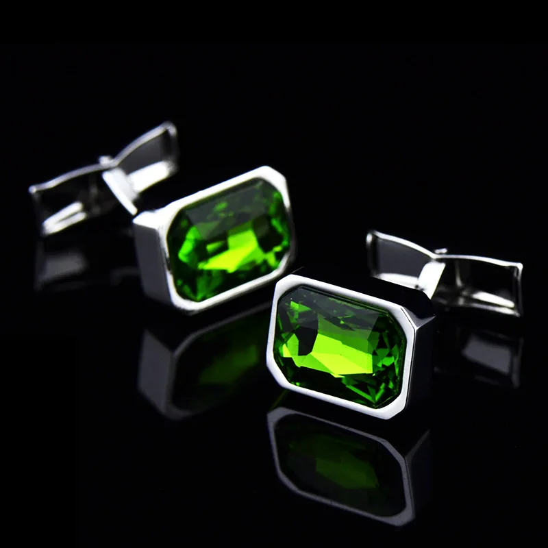 JHSL Classic Green Blue Purple Red Cubic Zirconia Stone Shirts Cufflink for Men Father Gift Fashion Jewelry Dropship Wholesale