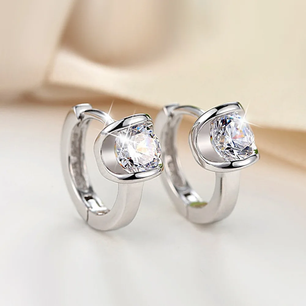 100% 925 Silver Needle Jewelry Buckle Earrings High-grade Zircon Girl Pendientes Plata Brincos Button Earrings For Women