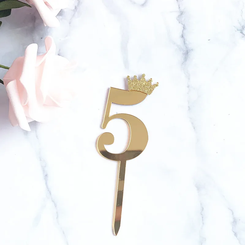 0-9 Kronen-Zahlen Happy Birthday Tortendekoration Gold Acryl Hochzeit Party Cupcake Topper für Babyparty Geschenk Dessert Dekoration – Detail 10