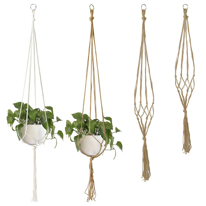 Handmade Flower Hanging Pot Rope Net Macrame Plant Hanger Flower Pot for Home Wall Decoration Courtyard Garden Planter Basket