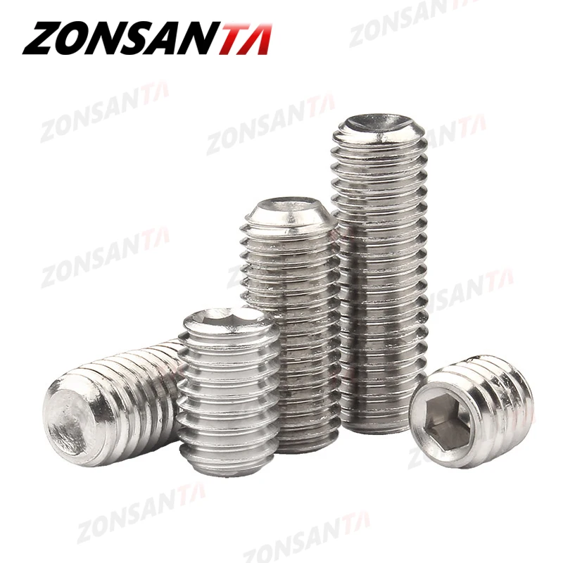 ZONSANTA-Grub Screw Set para alças de portas, soquete hexagonal, Allen, Copa, Ponto, 304 Inoxidável, Hex, Hexágono, Parafuso, DIY, M2, M2.5, M3, M4, M5, m6, M8, DIN916