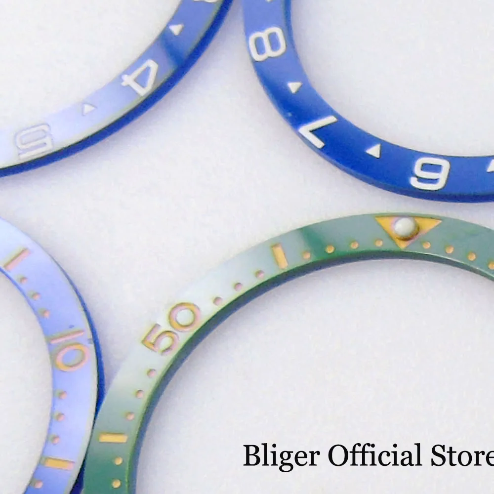 BLIGER Flat 38mm*31.5mm Ceramic Watch Bezel Ring Blue/Red/Green/Black 12 Hours Insert fit SKX SUB GMT Watch