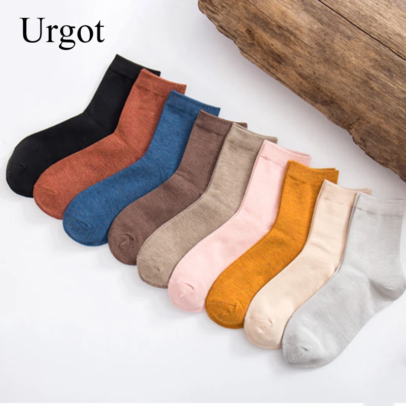 Urgot 5 Pairs Spring Women\'s Socks Harajuku Solid Thin Candy Color Colorful Bamboo Fiber Socks Comfort Ladies Female Sock Meias