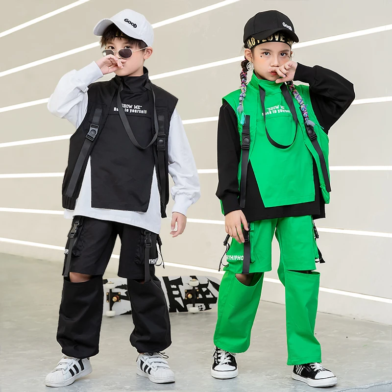 Kids Festival Hip Hop dancing Clothing Sweatshirt High Neck Vest Tactical Cargo Pants Girl Boy Jazz Dance Costume Clothes wear