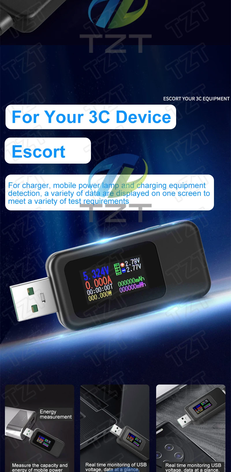 10-in-1-USB-Tester DC Digital Voltmeter Amperimetro Strom Spannung Meter Amp Volt Amperemeter Detektor Power Bank Ladegerät Anzeige – Detail 3