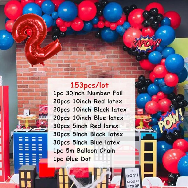 1set Spiderman Latex Arch Kit Garland Balloon Red Number Hero Birthday Theme Party Decorations Baby Shower Kids Toys Air Globos