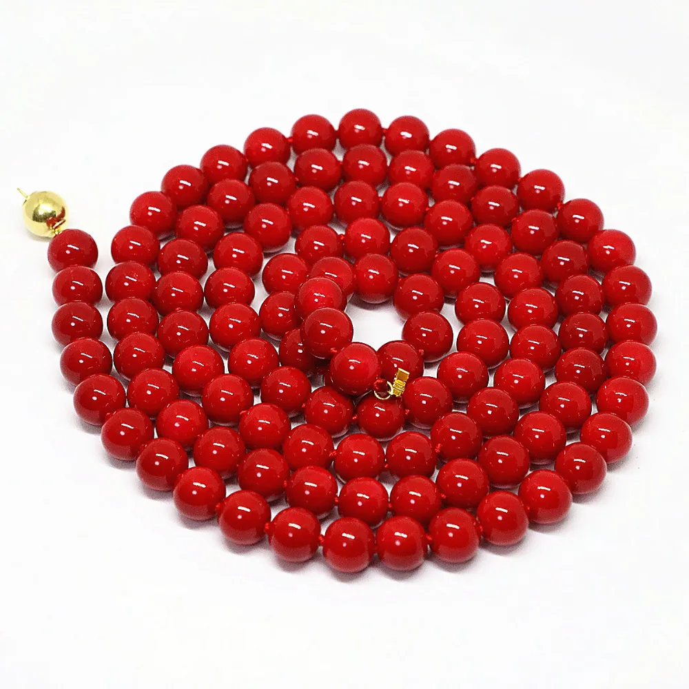 Fashion Delicate imitation red coral round beads necklace 8 10 12mm pretty women party fit clothes long chain jewelry 36inch G88