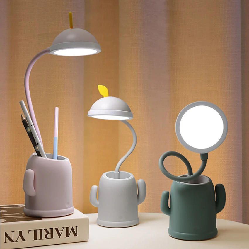Lampe de bureau LED aste USB avec porte-stylo pour enfants, lumière de protection des yeux, écoliers, dortoir, table