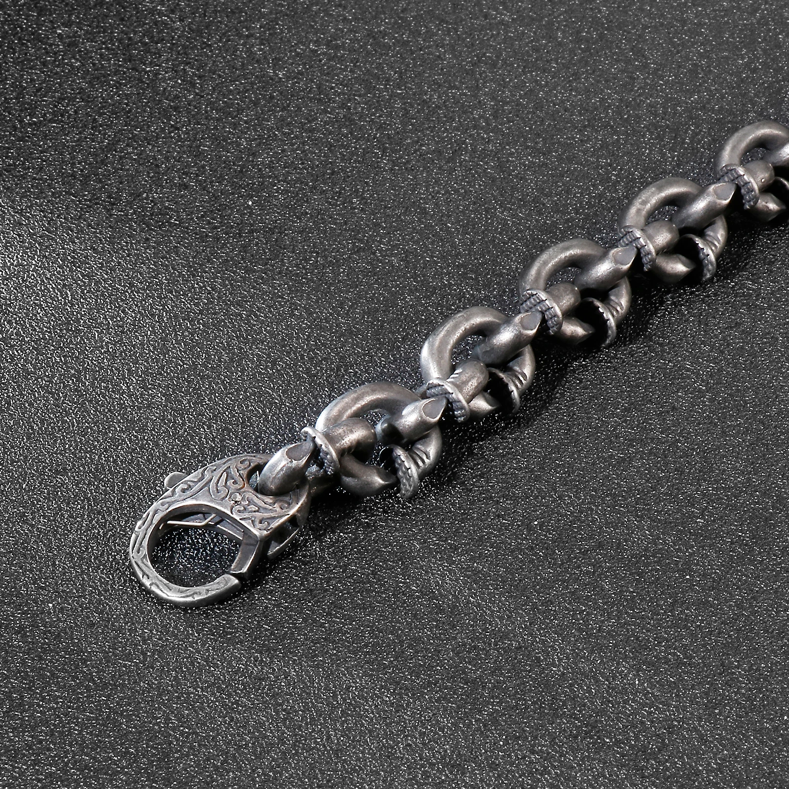 HaoYi Vintage Stainless Steel Link Chain Bracelet For Men Fashion Oxidized Black Punk Cuff Jewelry Gift