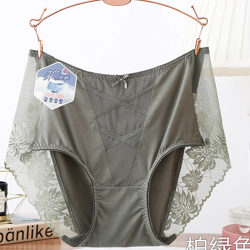 BS109 Sexy High-end Luxury Lingeries Thin Soft Mesh Panties Large Size Briefs  Transparent Lace Satin Underwear