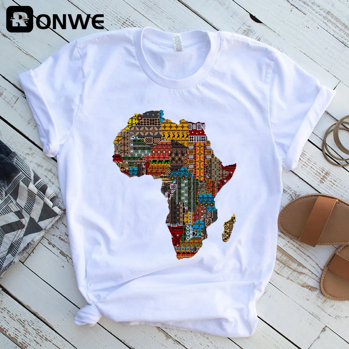 Africa Map Graphic Women T-shirts 2021 Summer Harajuku Female Tops Tee Girl White Printed Clothes Streetwear,Drop Ship