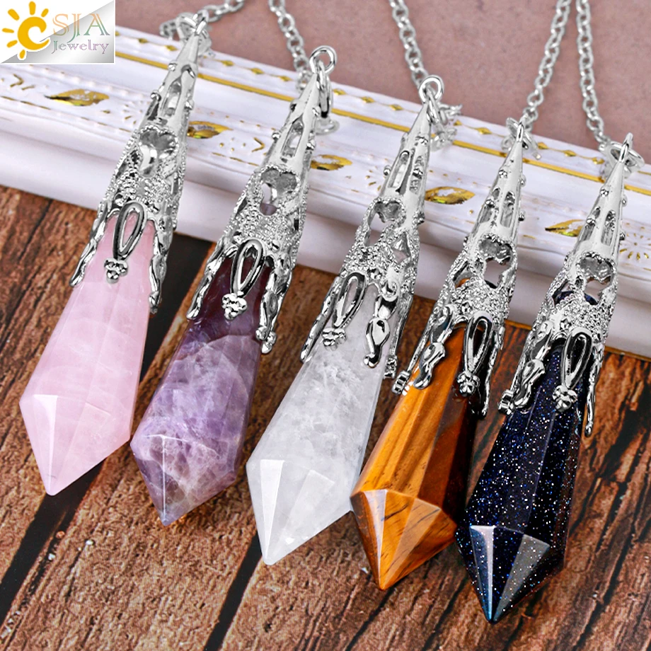 Péndulo de cristal de piedra Natural CSJA para radiestesia, colgante antiguo, amuleto, cristales, adivinación, colgantes de cuarzo rosa, colgantes G891