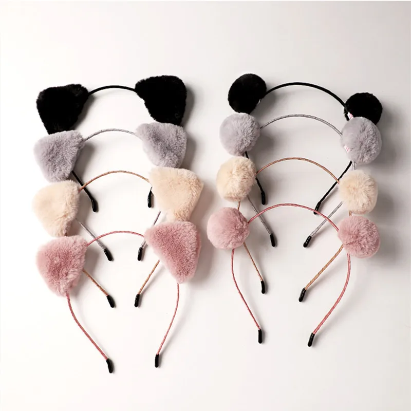 Ruoshui Woman Lovely Masquerade Halloween Cat Ears Hairband Cosplay Fluffy Bezel Women Fashion Hair Accessories Headwear