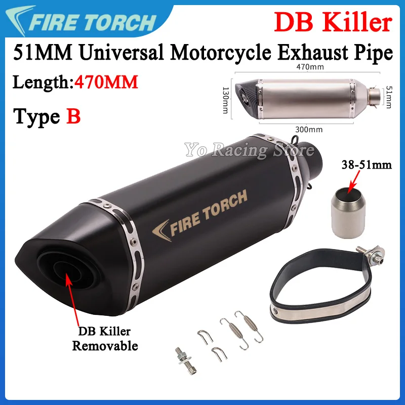 51MM Universal Motorcycle Exhaust Pipe Escape Moto Muffler DB Killer For CBR500 Tenere700 R6 R3 ZX10 ZX6R Z900 CBR1000 PCX125