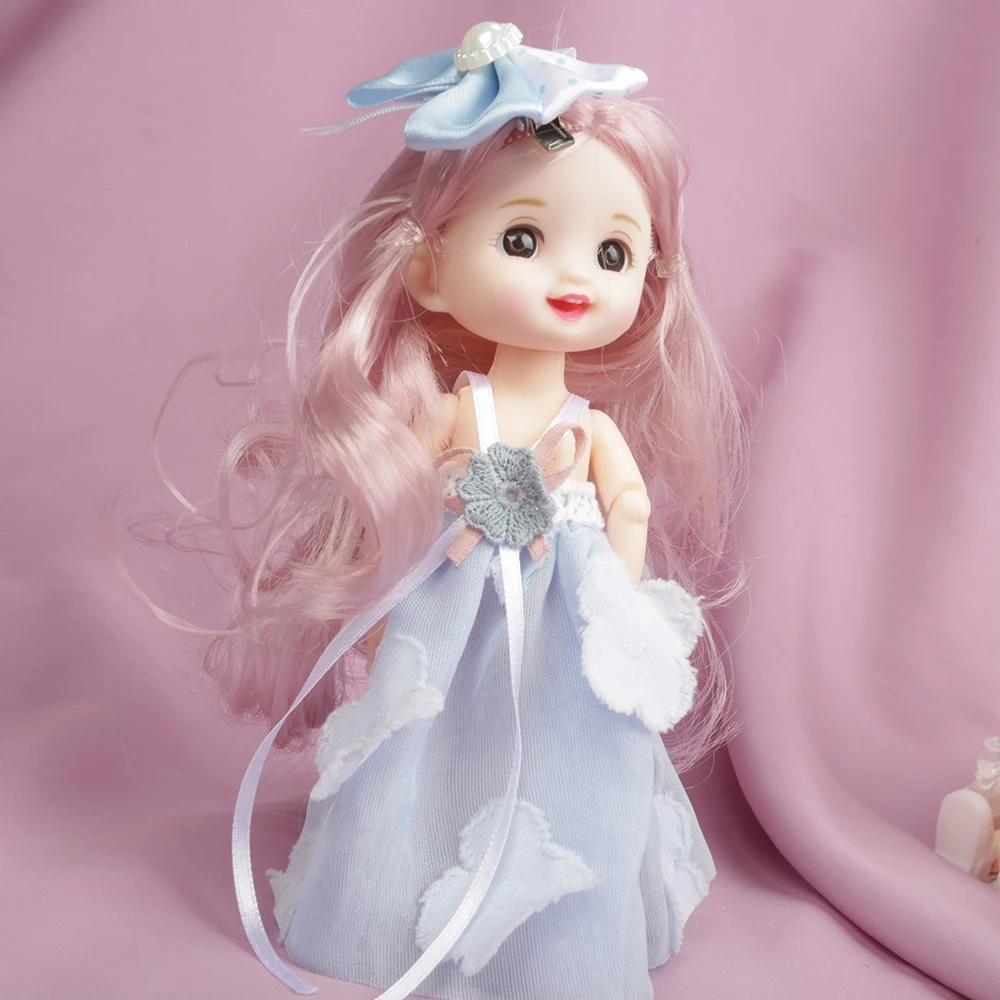 Cute Face 1/12 BJD Doll 16cm School Suit 13 Joint Dolls Mini Blue EyesToy Little Girl JK Dress Make Up Toys Girls Gift Dolls