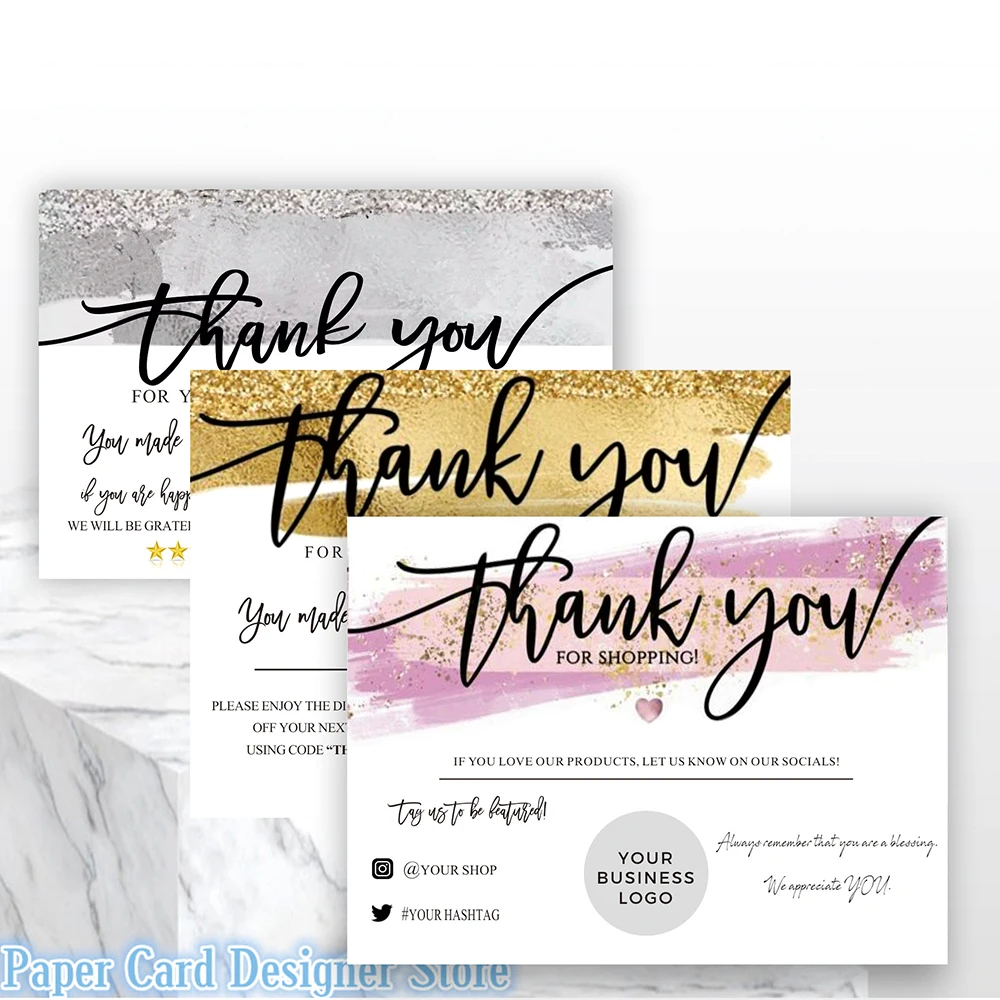 Personalized Brand Logo Packaging Parcel Insert Card,Custom Rose Gold Thank You For Your Order Small Business Social Media Cards