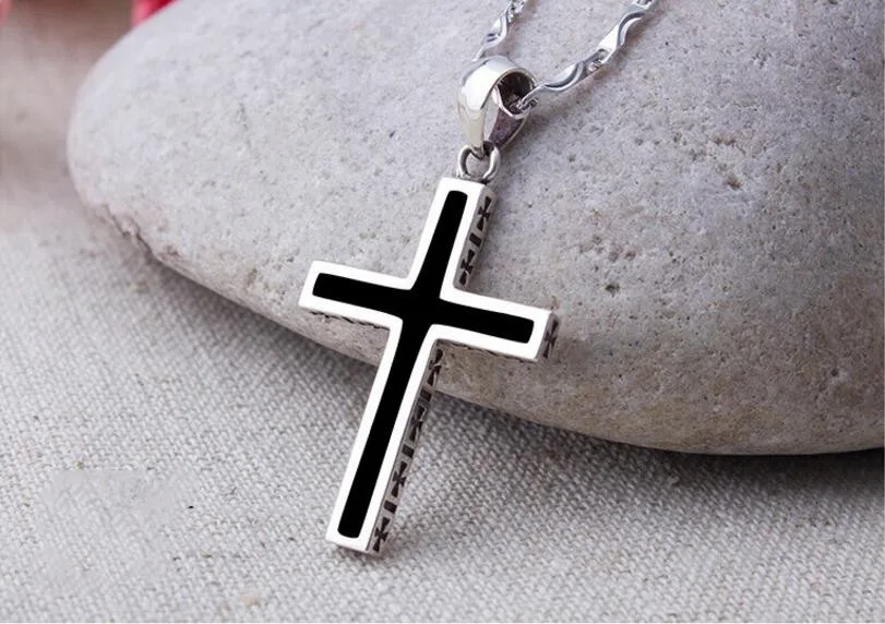 Trendy Male Cross Pendant Necklace For Men Jewelry Women Fashion 925 Sterling Silver Necklace Boy Choker Accessories Girls Bijou