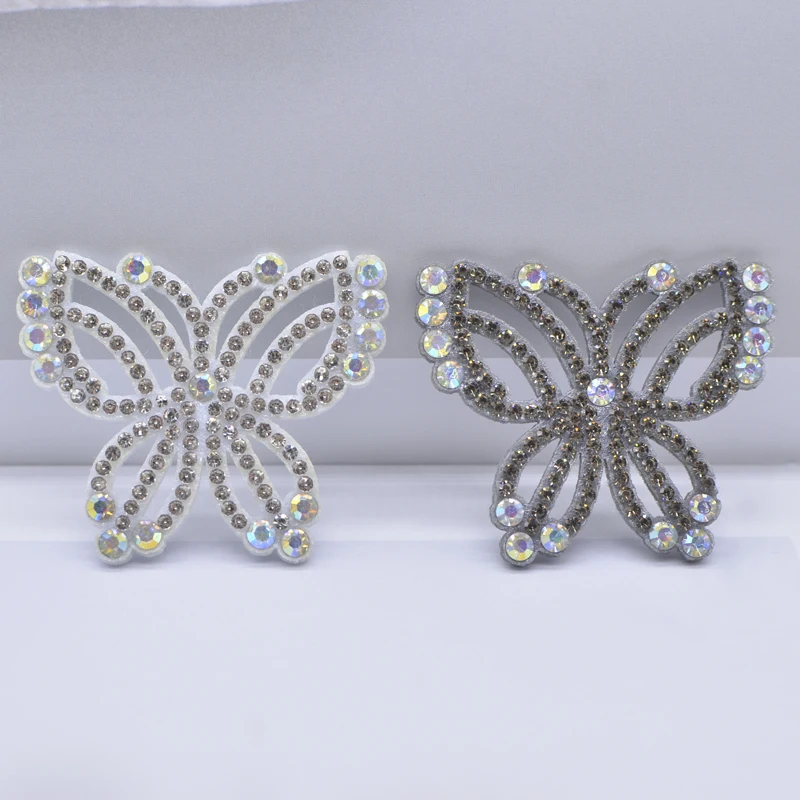 10Pcs/lot Paired 48*40mm Butterfly Rhinestone Applique Stick-on Accessory Patch Home Decor DIY Craft Cloth Women Hairpin Supply