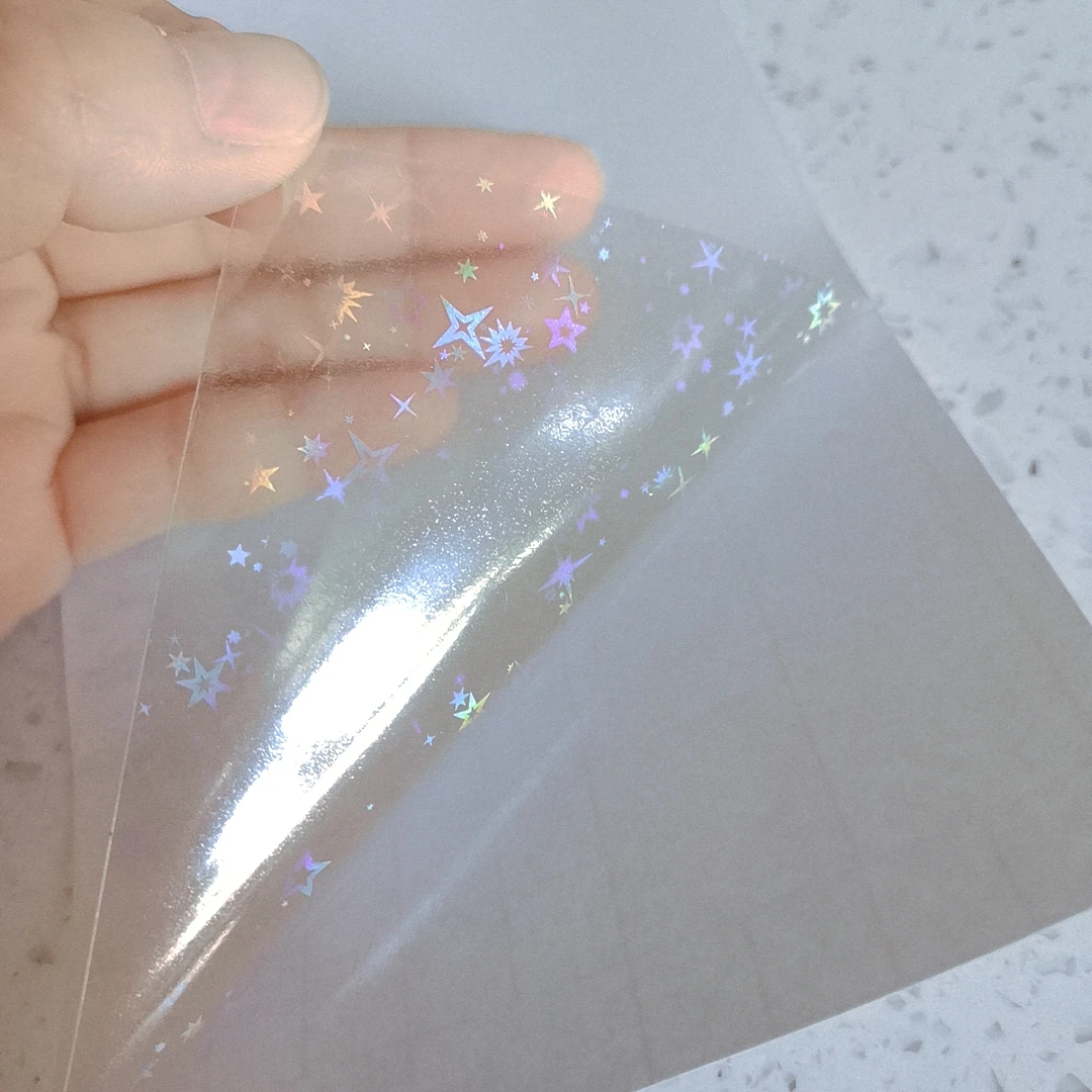 Holographic Small Five Stars Foil Adhesive Tape Back Laminating On Paper Plastic 10 Sheets 8.4\