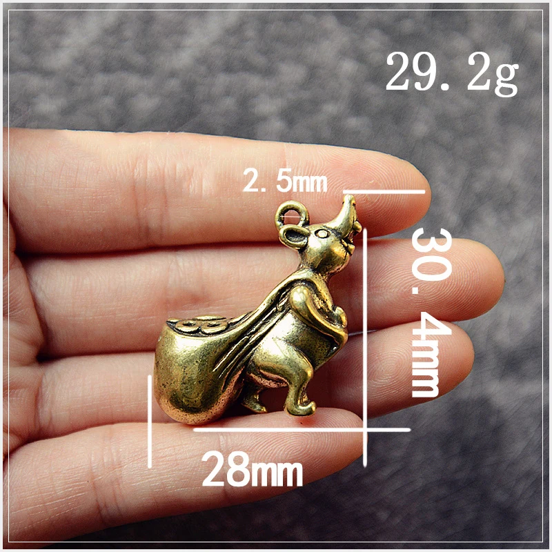 Mini Brass Rat Money Bag Corn Blessing Statue Good Luck Pocket Figurines Home Office Desk Decor Ornament Key Pendant Toy Gift