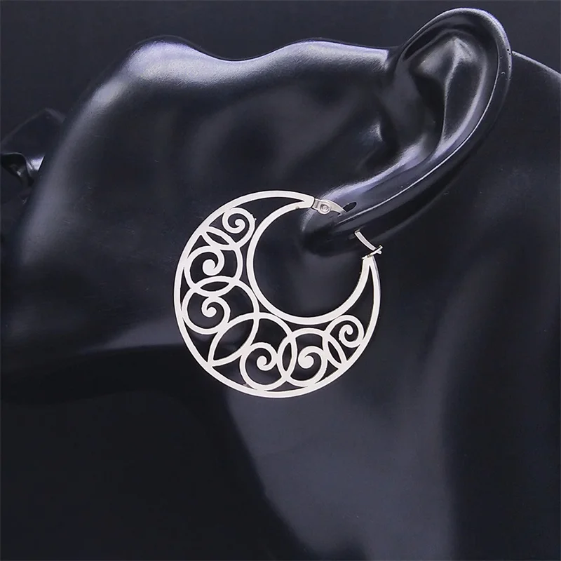 2024 Bohemia Stainless Steel Flower Basket Earring for Women Silver Color Big Hoop Earring Jewelry pendientes de acero 8994