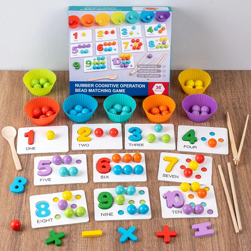 Montessori Chất Liệu Gỗ Hạt Kỹ Thuật Số Phù Hợp Toán Kèm Thẻ Màu Clip Đính Hạt Đồ Chơi Cho Trẻ Em Đầu Giáo Dục Giáng Sinh