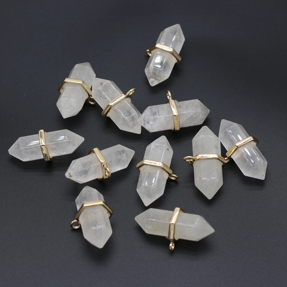 Natural semi-precious stones bai jing pendant six prism two pointed pendant for jewelry making DIY necklace bracelet accessories