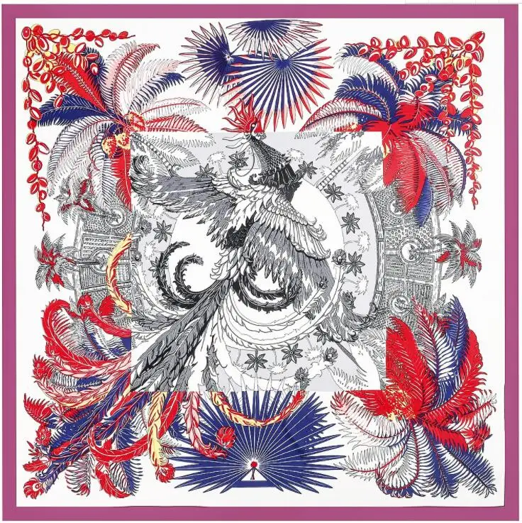 130cm New Phoenix Design Bandana Fashion Brand Scarf 100% Silk Square Scarf Shawl Women Kerchief Scarves For Ladies Hijab