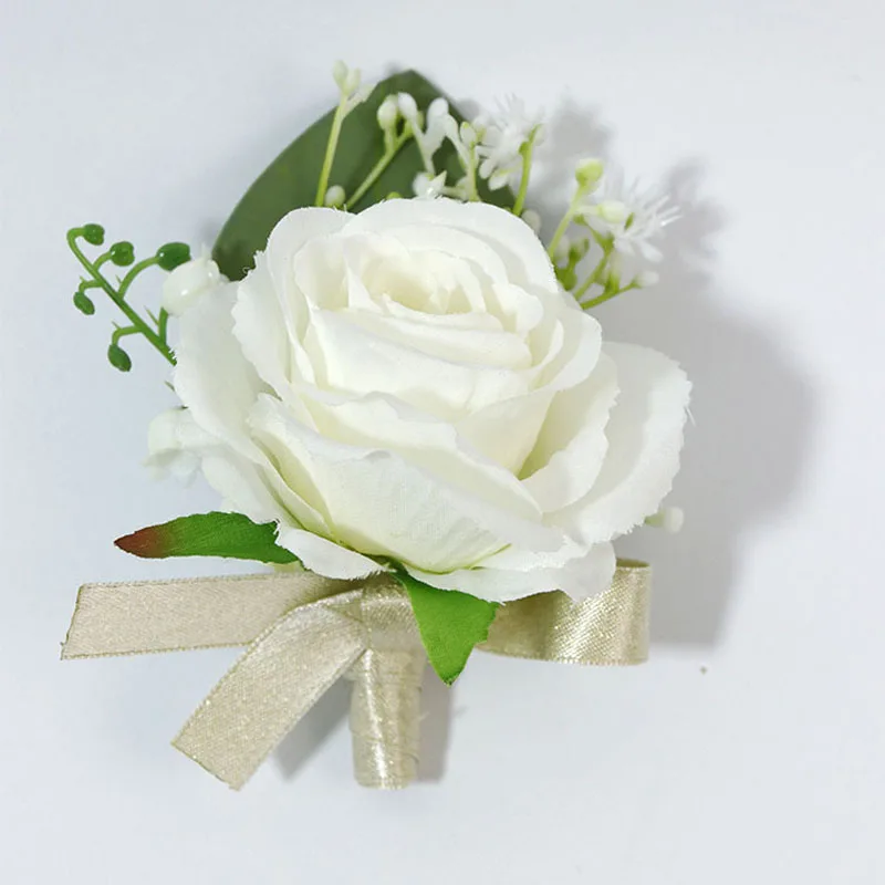 Boutonnières décoratives de mariage, fausses fleurs, Champagne blanc, broches de fête, nouvelle collection