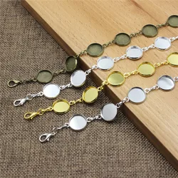 Onebeading Copper 12mm Round Cabochons Bracelet Vintage Blank Bezel Tray Base For DIY Making Accessory Length 45cm 2 Strands