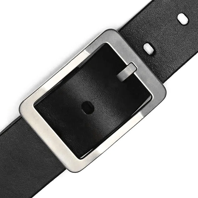 Solid Titanium Belt Buckle 3.8 Cm with Real Black Leather Strap And 4pcs Pure Titanium Screws for Men\'s Fashion Accessory