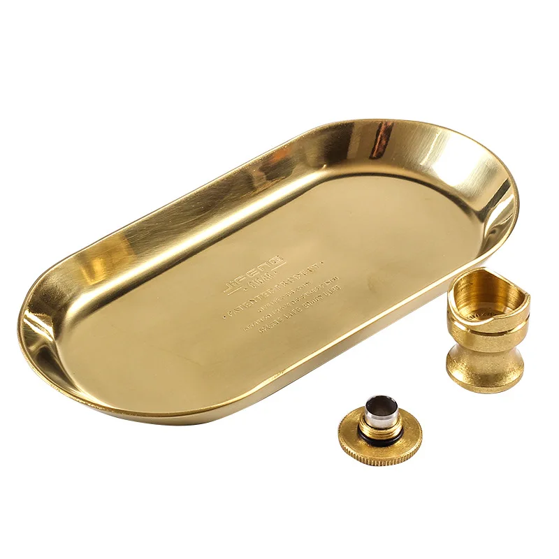 New 1set Brass Tobacco Tay Cigar Ashtray Cigar Holder With Punch Cigar Cutter Metal Rolling Tray JF103B