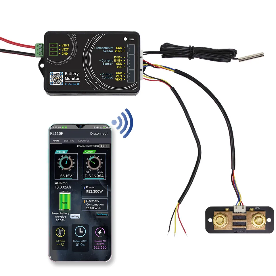 Monitor de batería Bluetooth KL-F DC 0-120V 0-600A probador de batería voltaje corriente VA medidor batería Coulomb medidor indicador de capacidad