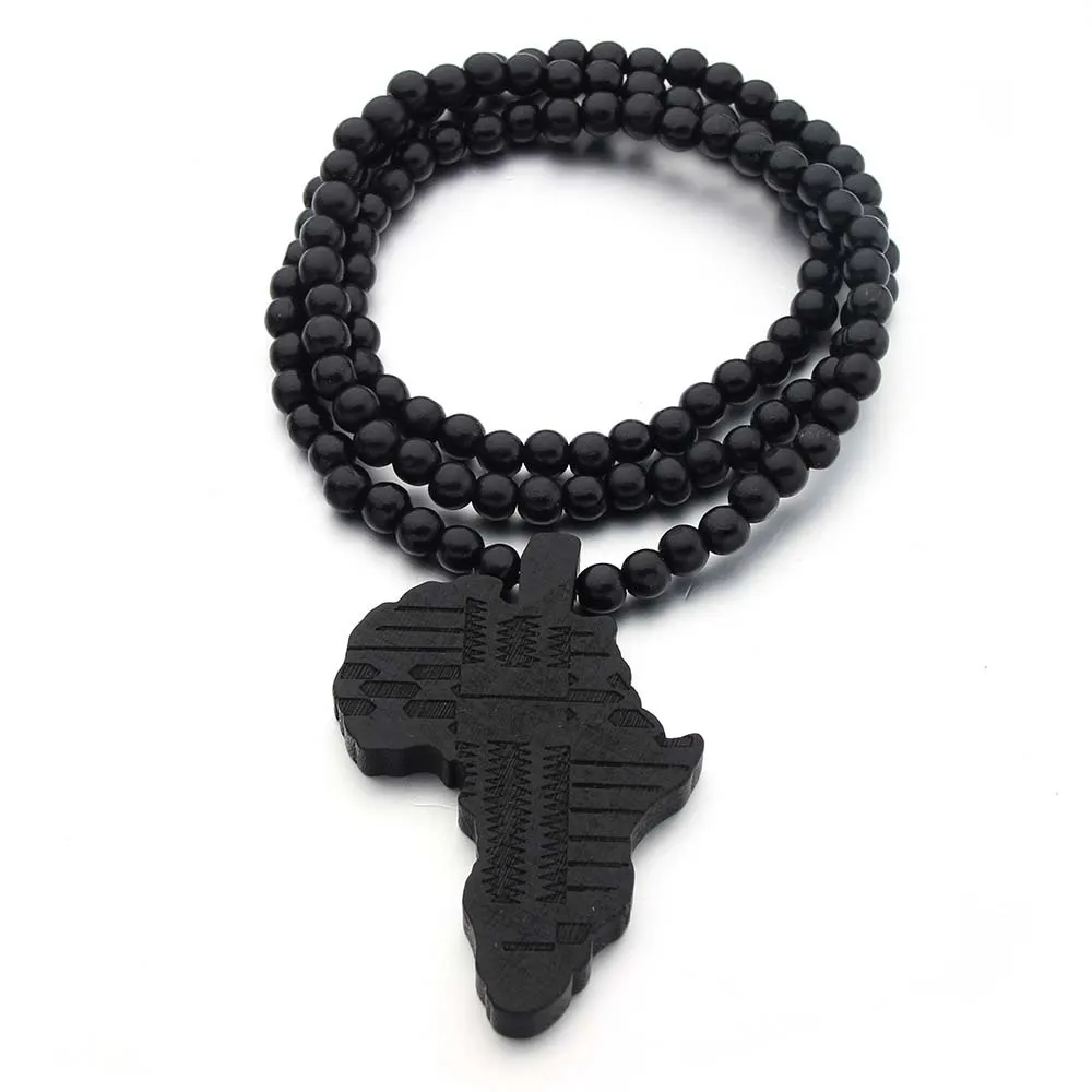 VOQ new arrival Africa map necklace for men and women wooden pendant Bead string necklace hip hop jewelry