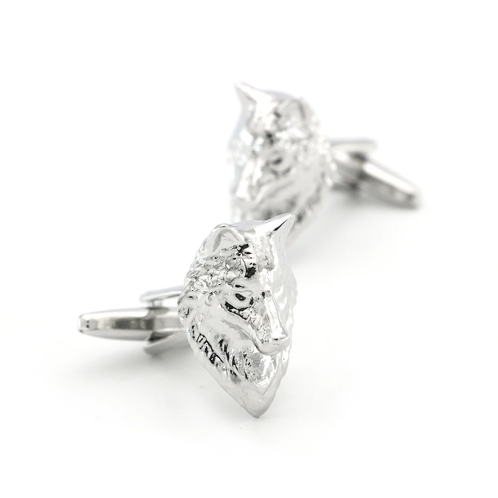 Men's Designer Cufflinks Silver Color 3D Wolf Design Quality Brass Cuff Links Wholesale & Retail