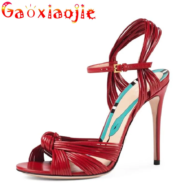 gaoxiaojie Super High Heel Temperament Women\'s Shoes Chic Sexy Ribbon Woven Prom Dress Sandals10.5CM Fashion Party High Heels