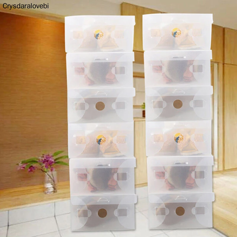 8pcs Plastic Transparent ShoeBox Home Shoe Boot Box Stackable Foldable Storage Organizer Container Multifunction