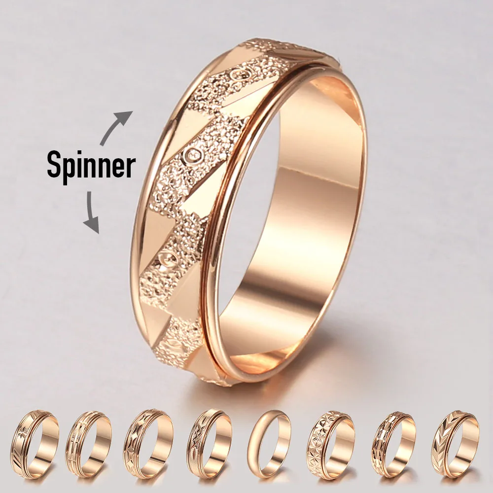 New Fashion Spinner Rings for Women Men 585 Rose Gold Color Rotatable Matte Engagement Anxiety Rings Wedding Couple Jewelry