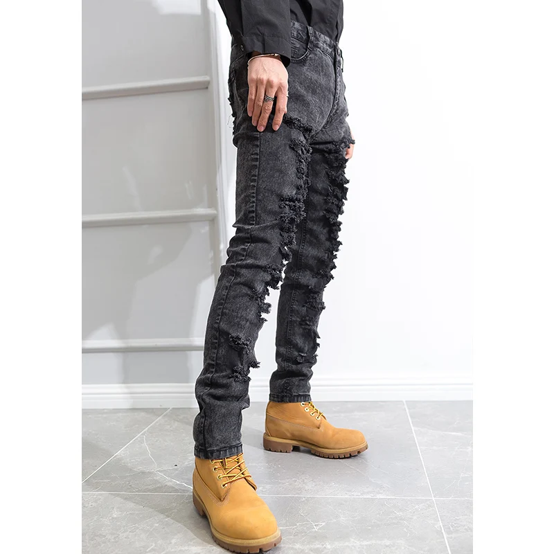 

Men's jeans Ripped jeans slim fit pants dark gray heavy casual pants small leg pants pencil pants trend