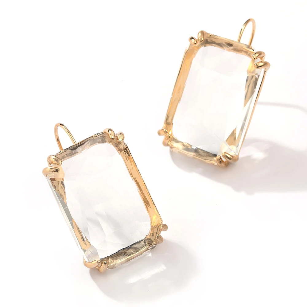 New Design Multicolor Glass Crystal Drop Earrings For Women Korean 2020 Fashion Geometric Square Earrings Transparent Jewelry