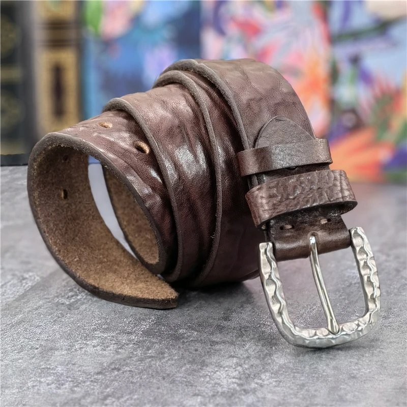 

Luxury Stainless Steel Belt Buckle Leather Belt Men Thick Genuine Leather Belt For Men Ceinture Wide Jeans Waist Belt SBT0021