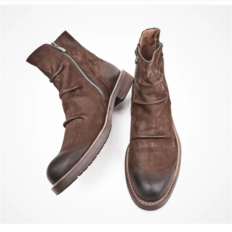 Madingxue male leather thick bottom British retro designer boots high leather shoes