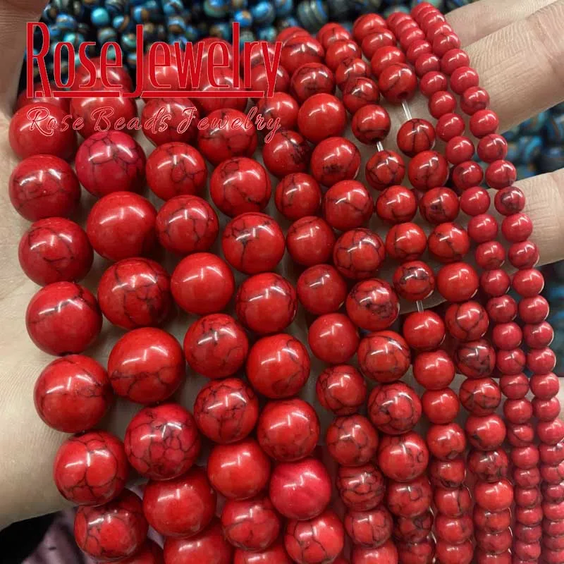 Wholesale Natural Stone Red Howlite Turquoises Round Loose Beads 6 8 10 12mm Bracelet Fit Diy Charm Beads For Jewelry Making 15