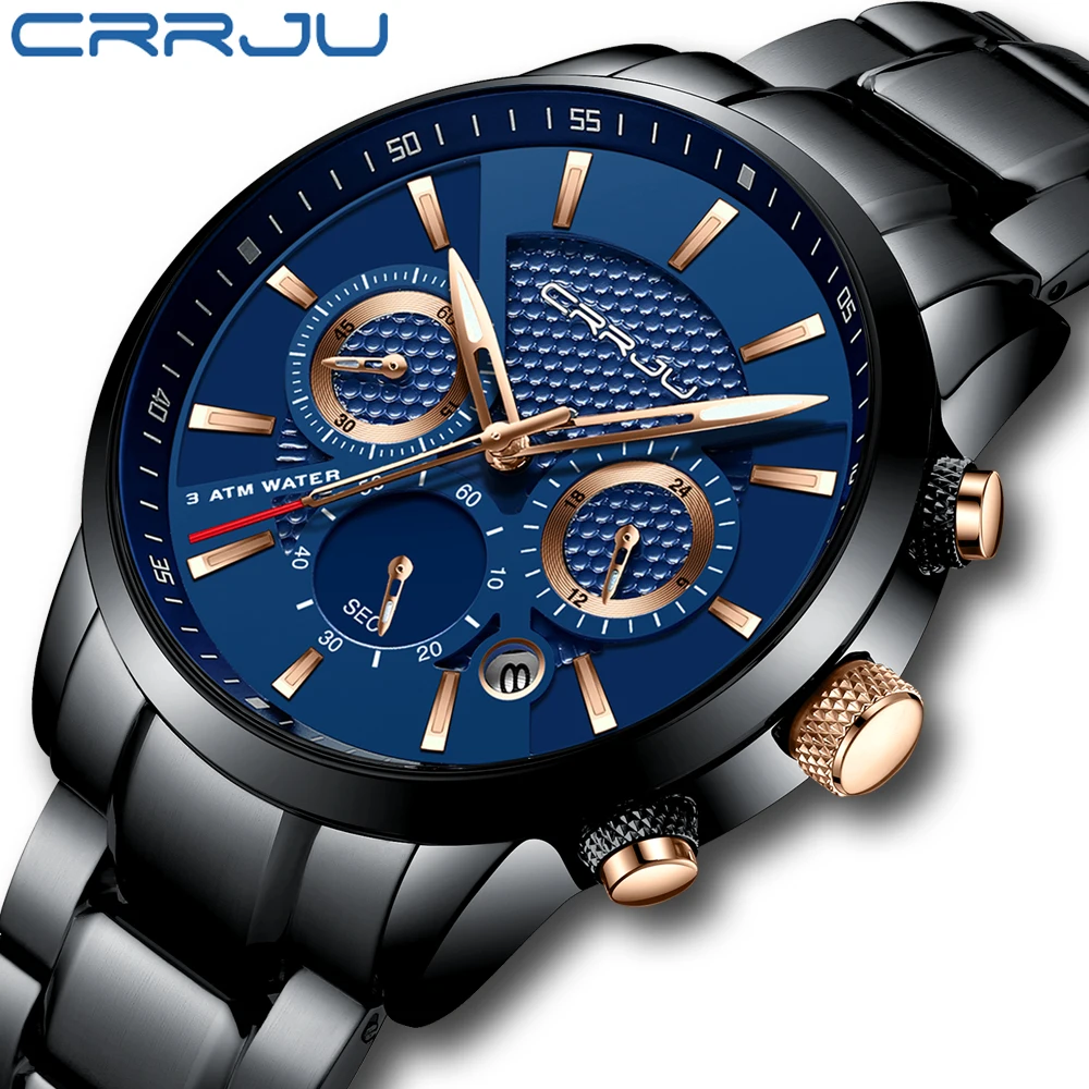 

CRRJU Mens Watches Military Brand Luxury Sports watch for men Casual Waterproof Mens Watch Quartz Stainless Steel Man Wristwatch