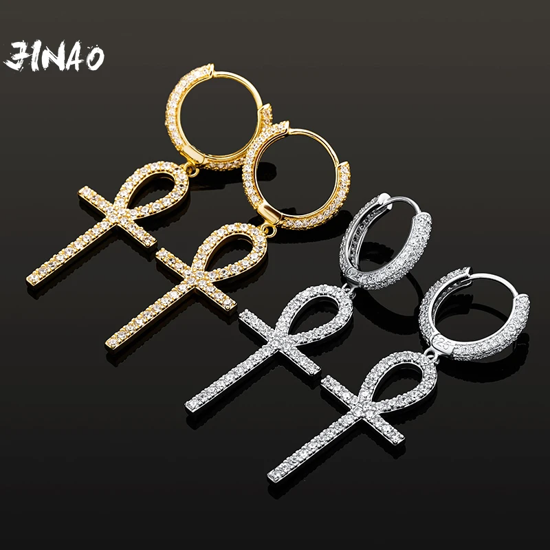 JINAO 925 Silver High Quality  Personality Iced Out AAA+ Cubic Zirconia Earrings Men and Women Jewelry For Gift