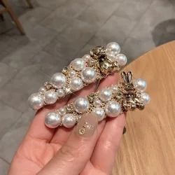 Women Pearl Bear Barrette Hair Clip Pin Luxury Handmade Animals Alloy Rhinestone Pearl Hairpins Hairgrips Hair Jewelry Wholesale