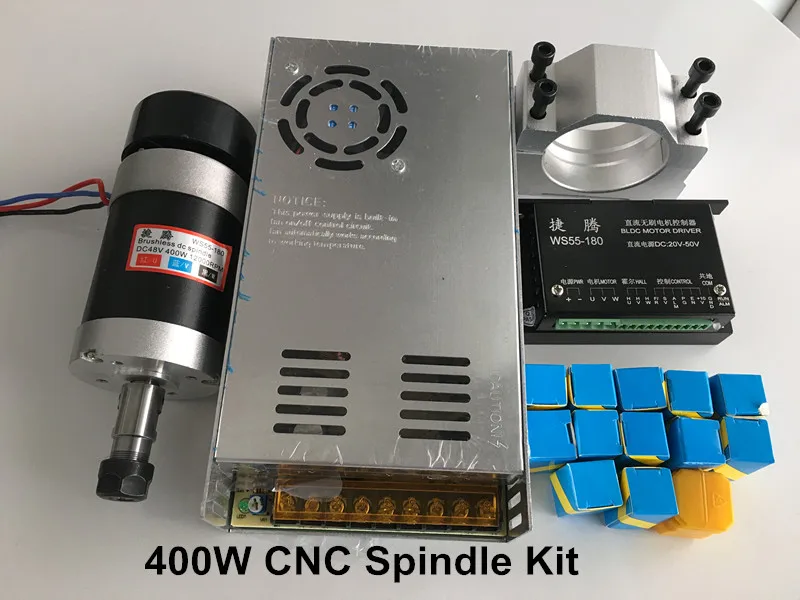 Spindle 400W Air Cooled Spindle Brushless Motor Switching Power Supply + Motor Driver + 55MM Clamp + 13pcs ER11 Collet