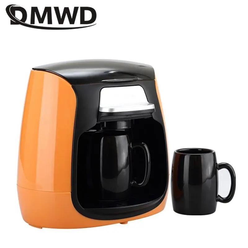 DMWD 1 Cup / 2 Cups Mini Drip Type Coffee Machine Automatic American Coffee Maker With Ceramic Mug Cup Home Tea Maker 220V