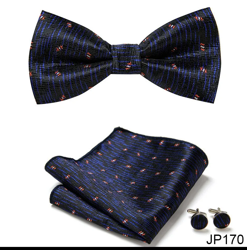 Great Quality Silver Office Butterfly Hanky Cufflink Set Bowtie For Men Geometric Hombre Formal Clothing